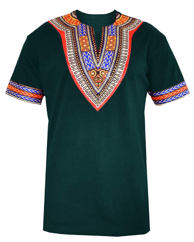 Makkrom Mens African Dashiki T Shirt Tribal Floral Print V Neck Slim Fit Shirts Tops - Image 5